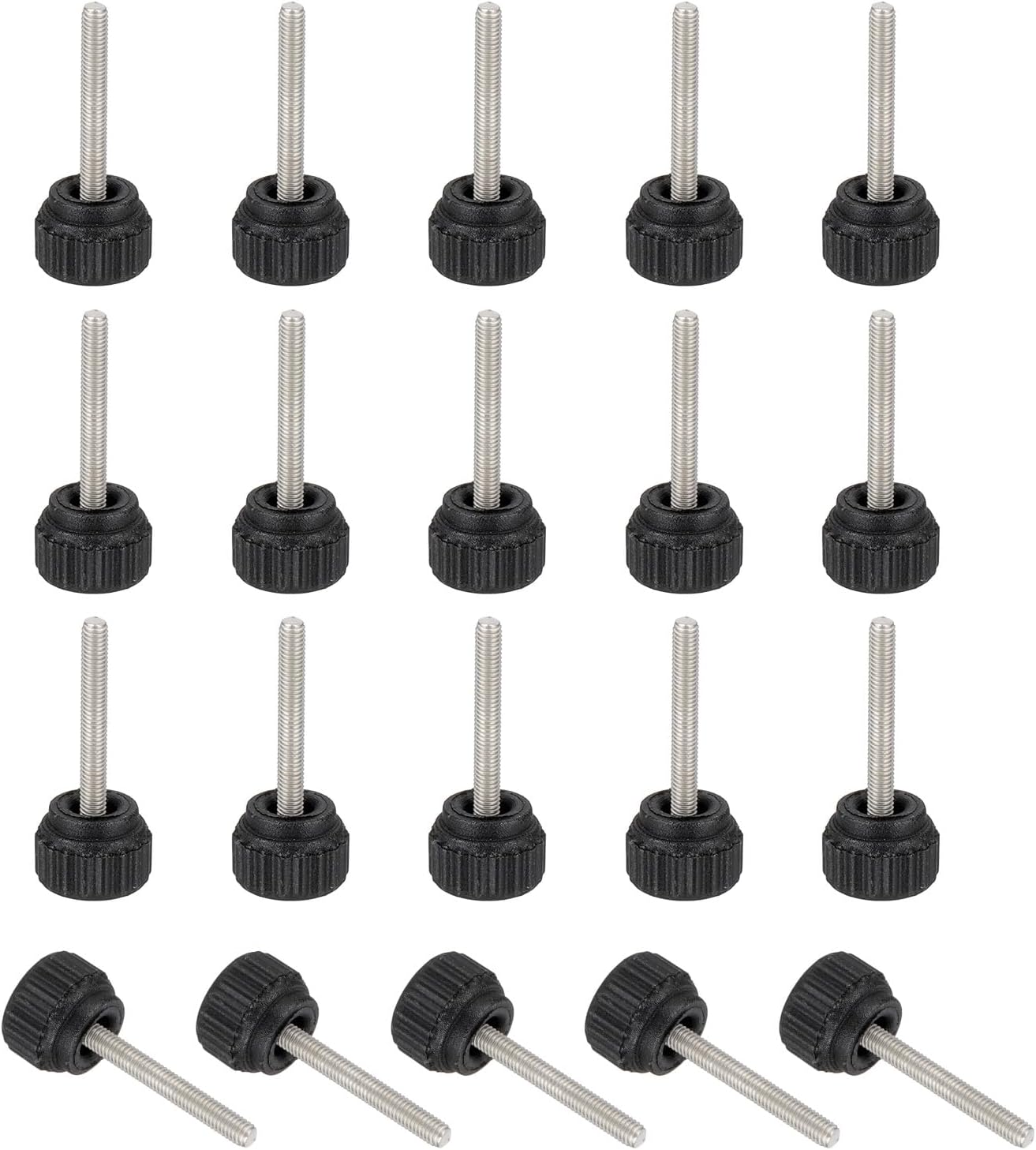 sourcing map 20 Pcs Threaded Knurled Thumbscrew, M3 x 20mm Monitor Mount Arm Screws Stainless Steel Clamping Knobs Grip Thumb Screw for Computer TV