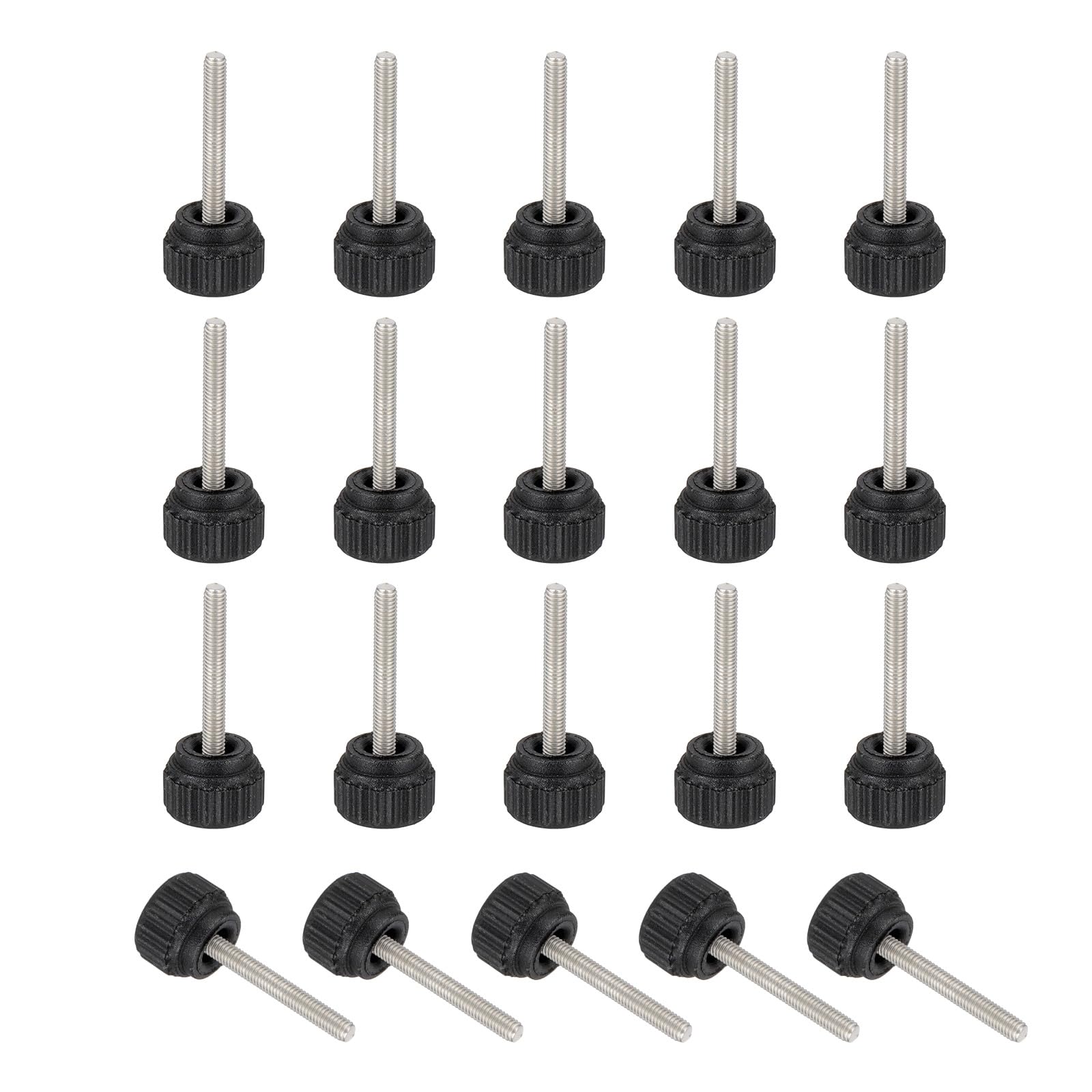 sourcing map 20 Pcs Threaded Knurled Thumbscrew, M3 x 20mm Monitor Mount Arm Screws Stainless Steel Clamping Knobs Grip Thumb Screw for Computer TV