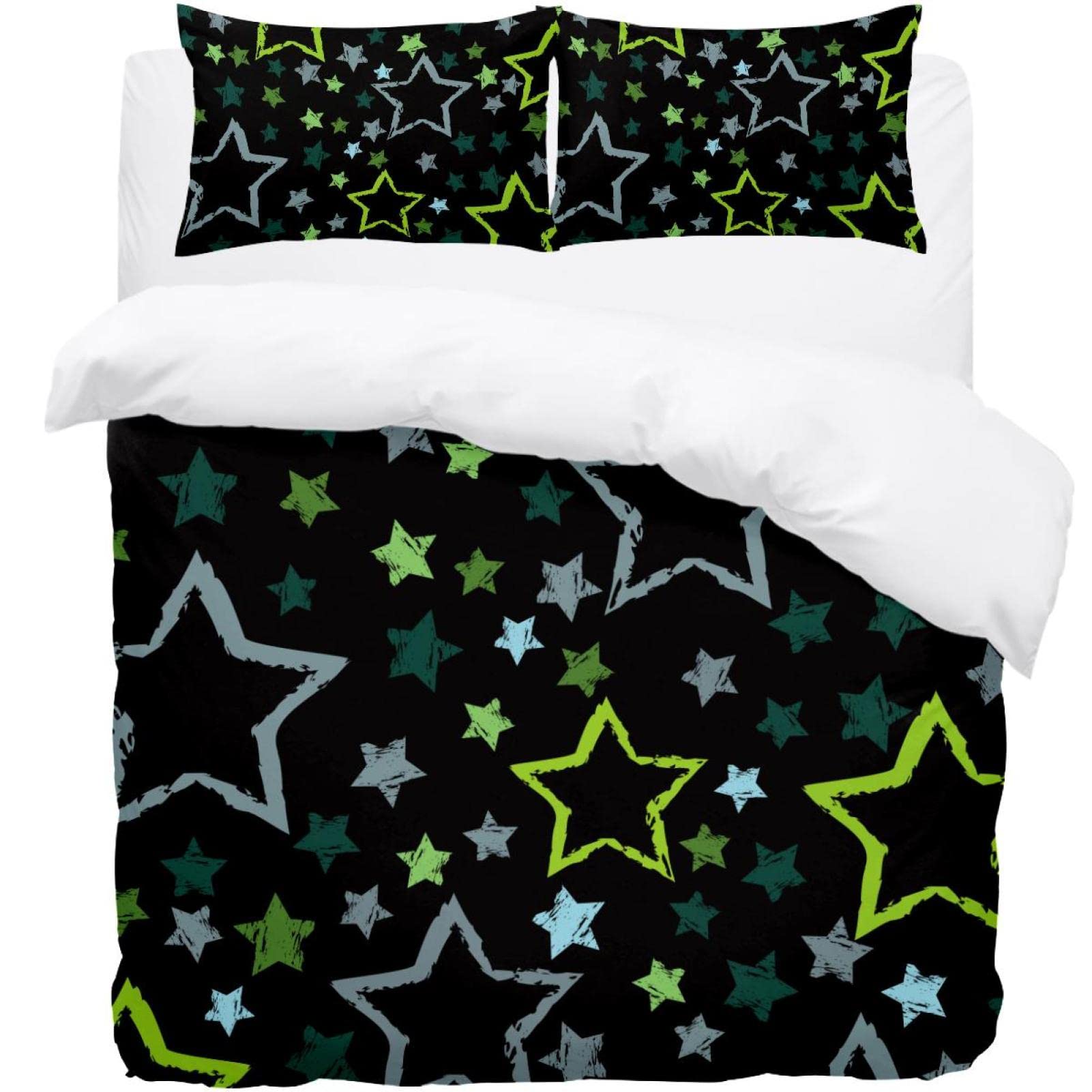Housse de couette étoiles noir douce avec 2 taies d'oreiller parure de lit adulte et enfant