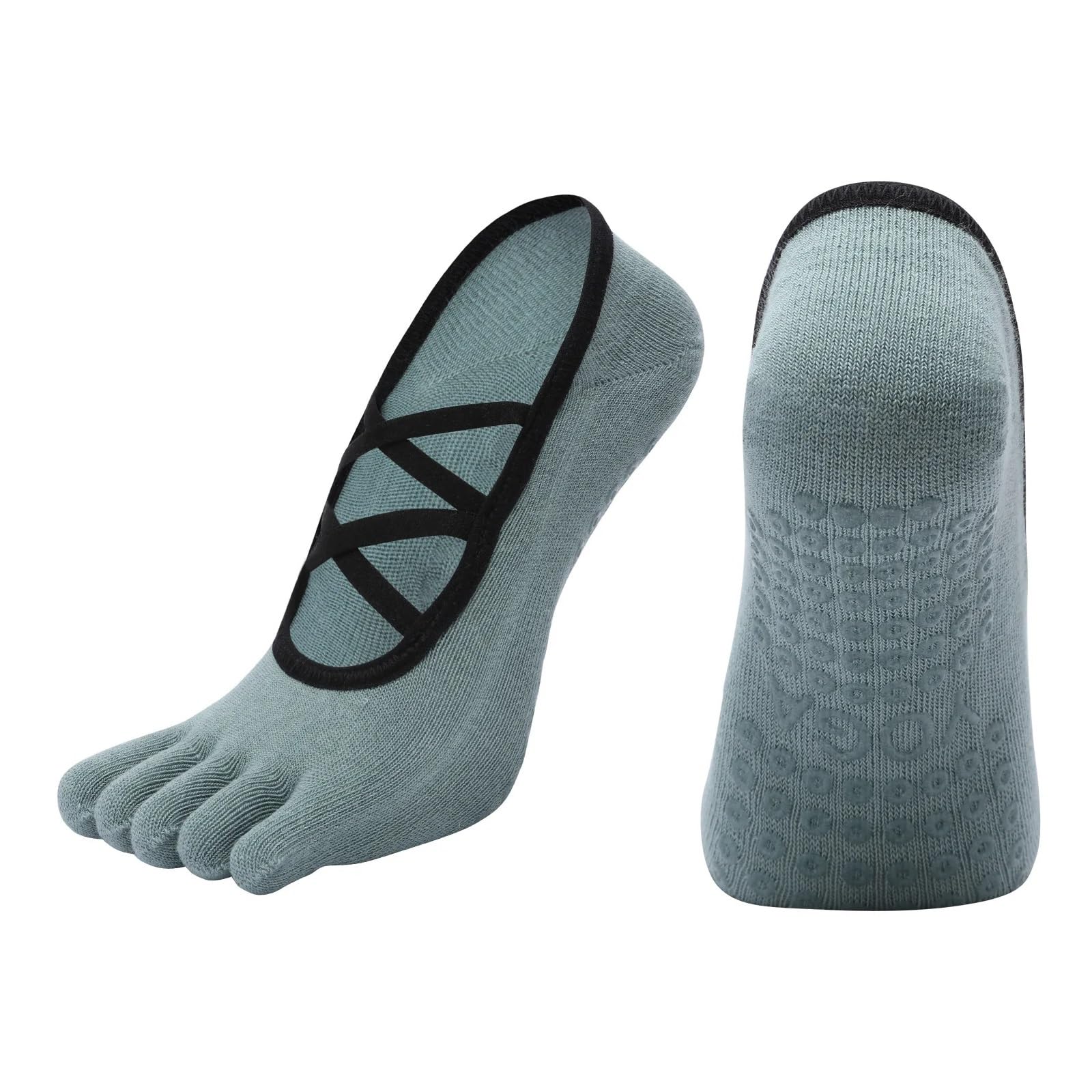 Calcetines De Pilates Calcetines De Yoga Vendaje Cruzado Sin Espalda For Mujer, Calcetín Pilates Con Cinco Dedos, Empuñaduras