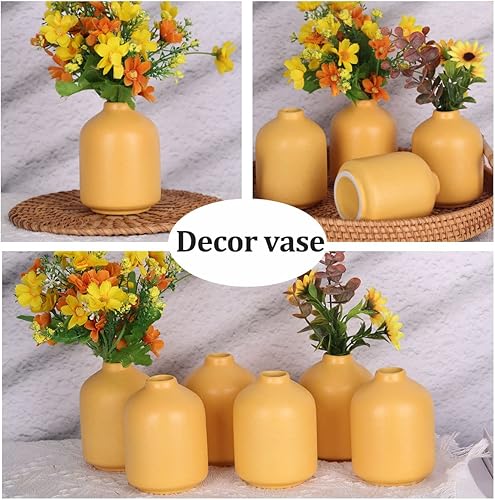 Miniatura 5 de Juego de 6 jarrones de cerámica amarillos  Jarrones de flores bohemios modernos, jarrones amarillos pequeños para arreglos florales, centros de mesa