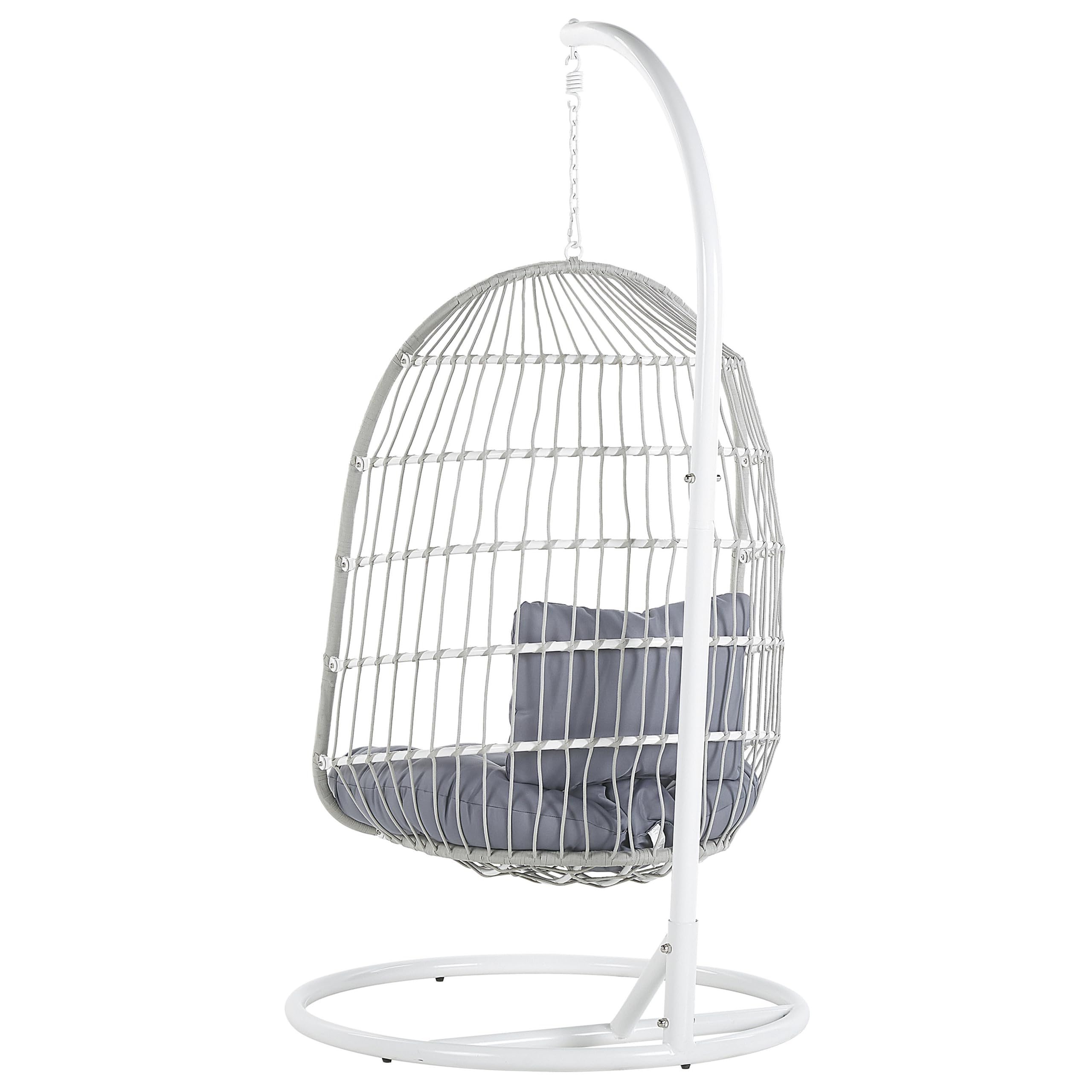 Fauteuil Suspendu avec Coussin et Support Blanc 102 cm en Métal et Rotin Très Confortable pour Extérieur au Style Boho Beliani