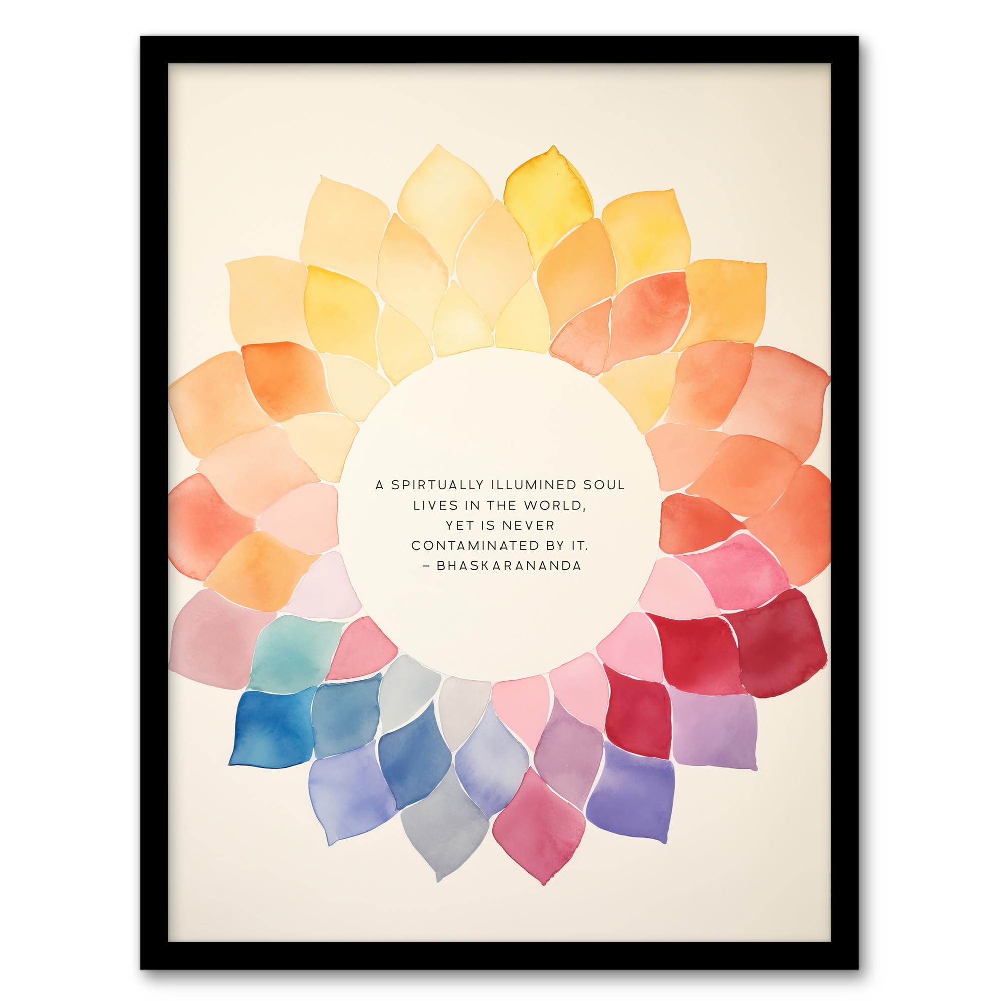 Hindu Quote Mandala Wall Art Print - Illuminated Soul Bhaskarananda - Framed Art - Orange - A4
