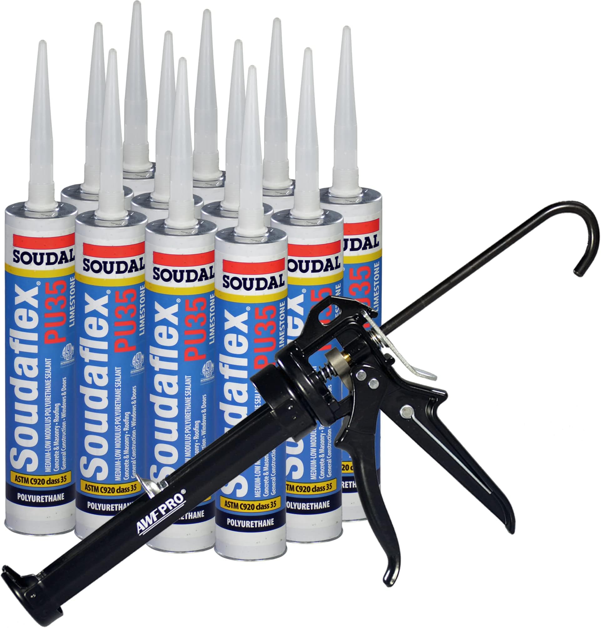 Soudaflex PU35 Polyurethane Premium Grade High Performance Elastomeric Sealant, 10.1 oz Capacity. Limestone, Case of 12. One Component, Flexible, Non-Sag. Applicator Gun Included