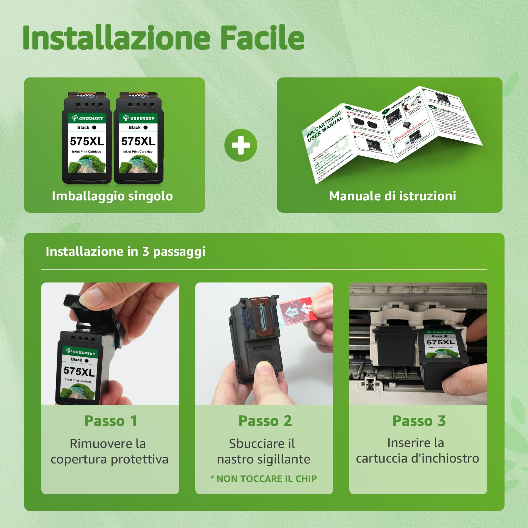 GREENSKY 575XL PG-575XL Cartuccia di Ricambio per Canon 575 Nero e Canon 575 XL PG 575 PG575XL per Canon PIXMA TS3550i TR4755i TR4756i TS3750i TS3751i TS3551i TR4750i TR4751i (2 Nero)