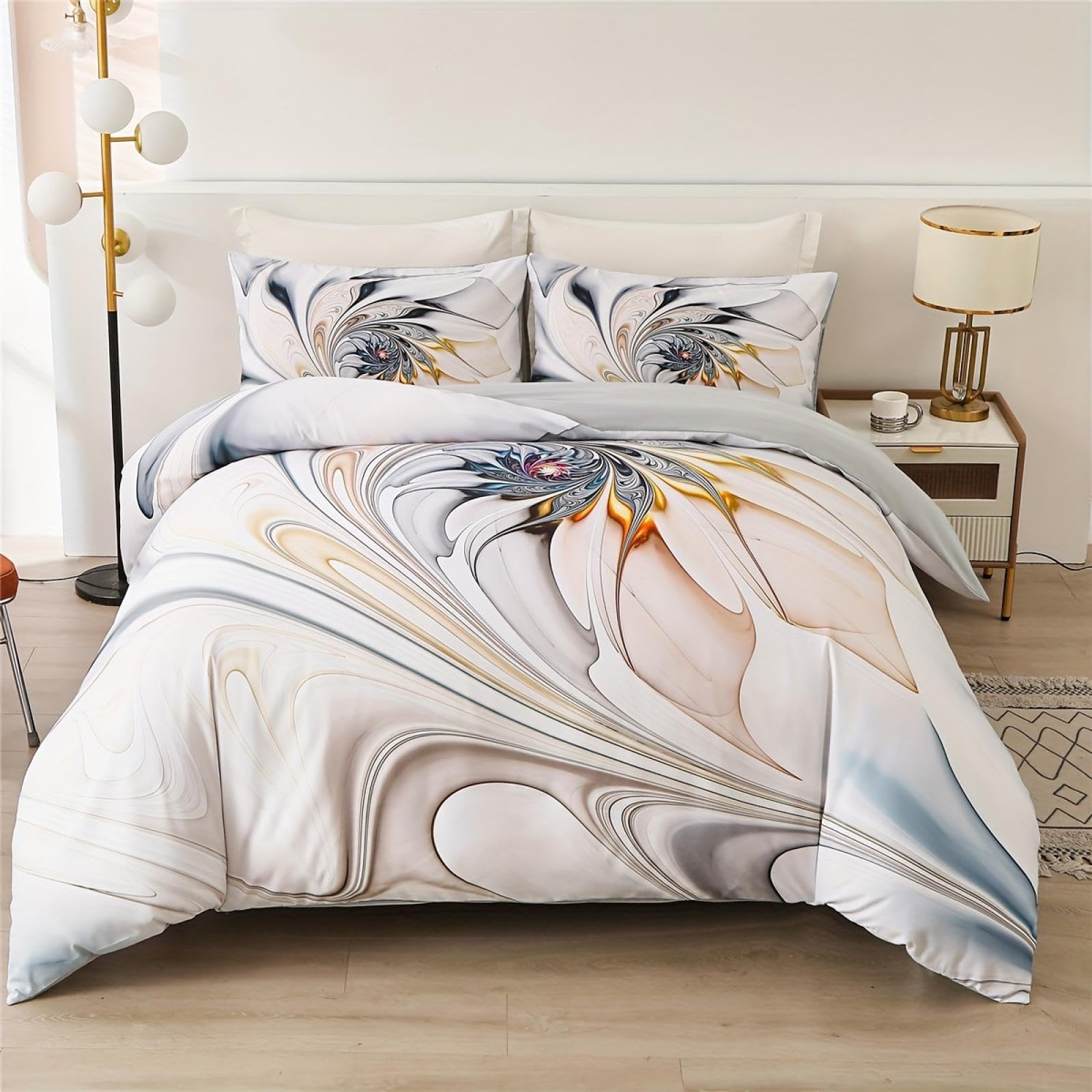 Housse de couette florale 240x220 cm avec 2 taies d'oreiller pour lit deux personnes