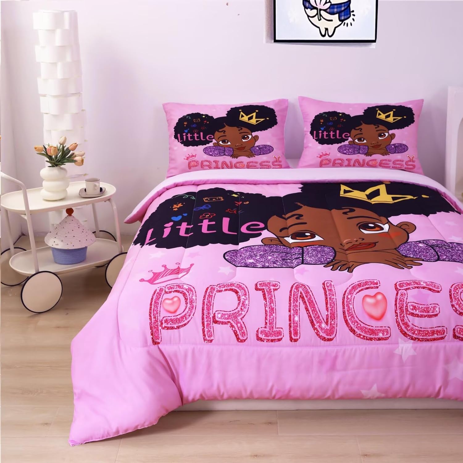 Cute Black Girl Comforter Set Twin,Black Girl Magic Bedding Set,African American Comforter Set,Afro Melanin Bed Set Princess Bedroom Decor - Image 4