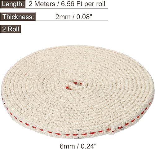 Miniatura 2 de MECCANIXITY Mecha de lámpara de aceite de 0.24 pulgadas de ancho plano de 6.5 pies de algodón con puntada roja para iluminación de quemador de