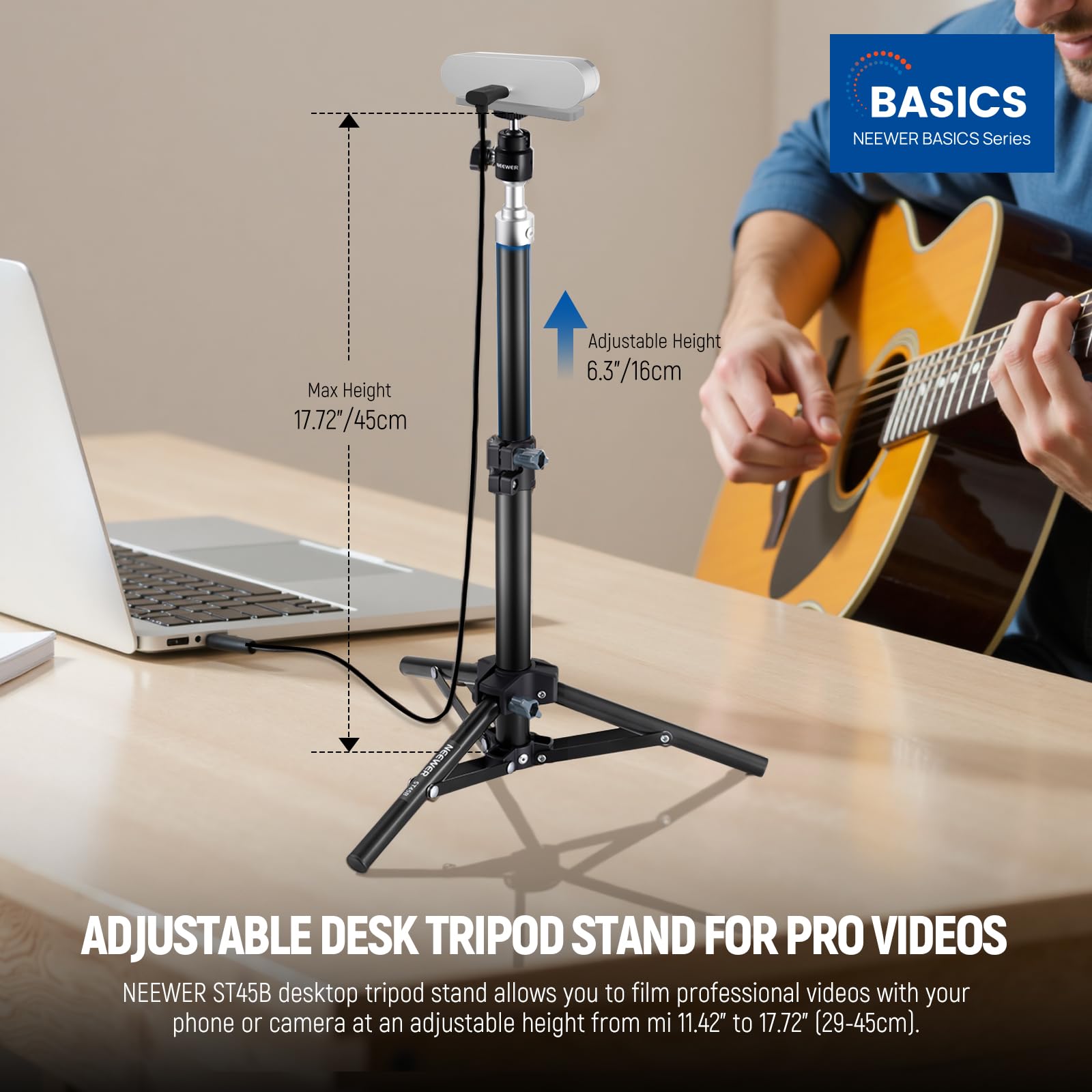 NEEWER Webcam Stativ für Schreibtisch, Mini Tischstativ mit Handyhalterung, kompatibel mit Logitech Anker Emeet Webcam, Ringlicht für Videoaufnahmen, Live Streaming, maximale Tragkraft 1kg, ST45B