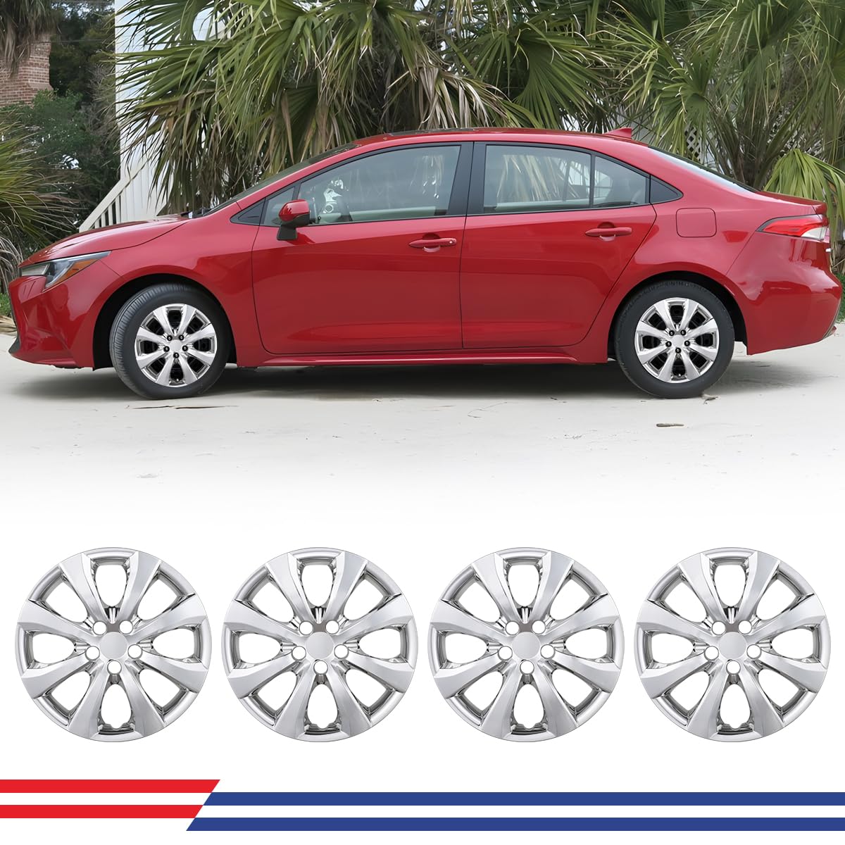 ROXX 4Pcs Set 16inch Wheel Rim Cover Hubcaps Replacement for Toyota Corolla 2020-2025, Toyota Corolla Hybrid 2023-2025(Only Fit for Steel Wheel), Snap On Car Truck SUV Hub Cap(5112, Chrome)