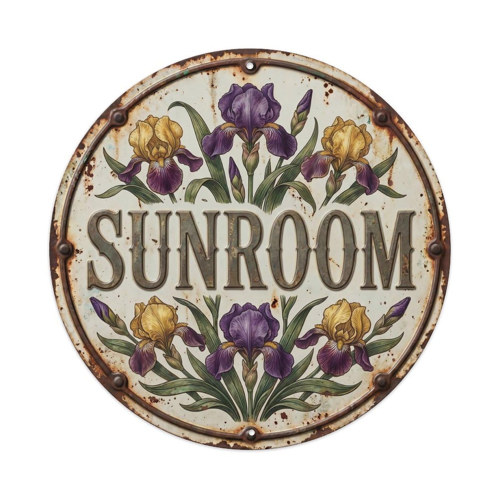 Iris Sunroom Botanical Floral Room Label Metal Tin Sign