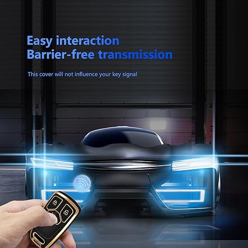 Miniatura 6 de YHC Funda para llavero Audi, funda de llave de coche premium con llavero de moda compatible con Audi A4 Q7 Q5 TT A3 A6 SQ5 R8 S5 dorado