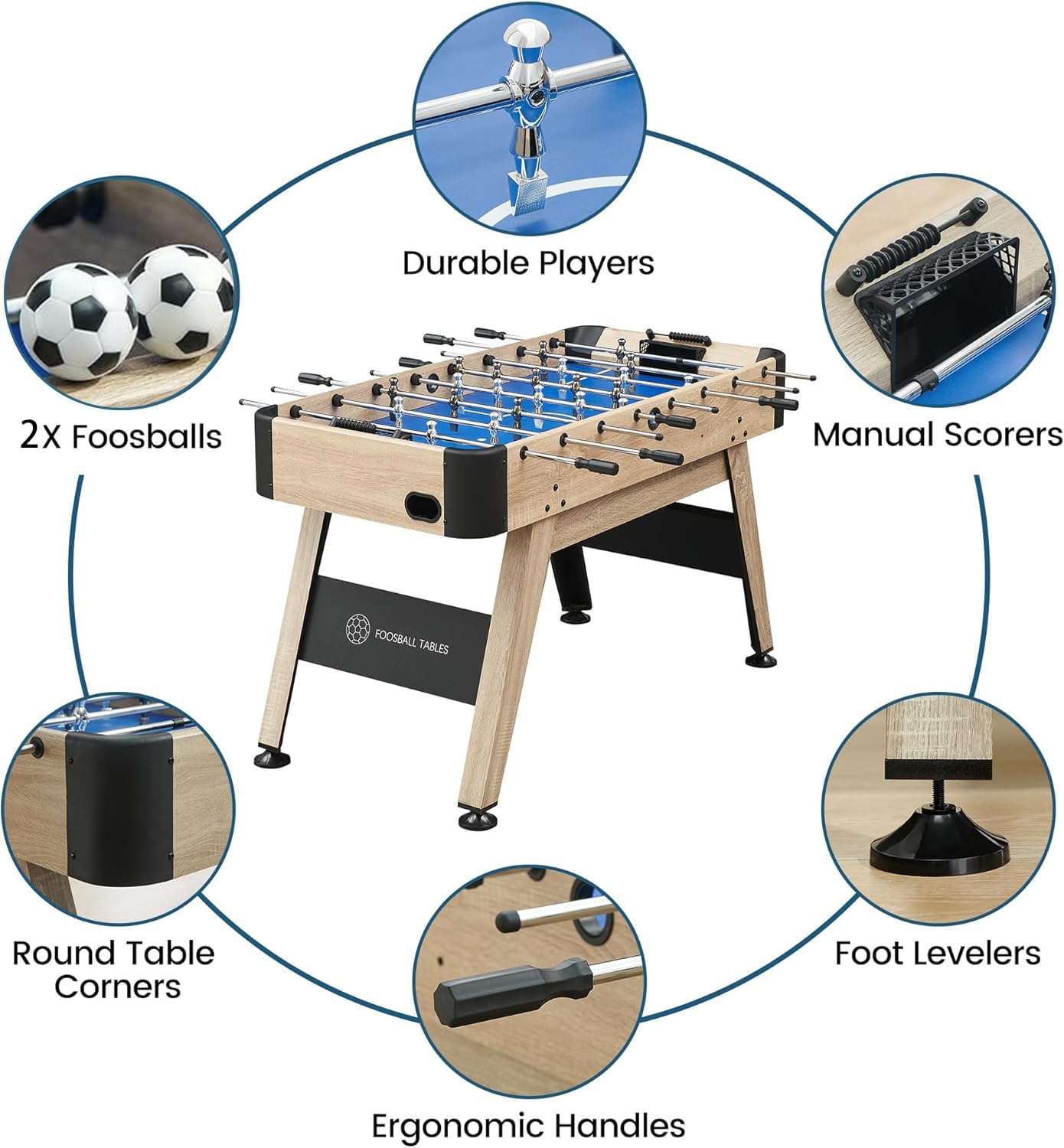 54 Inch Foosball Table Adult Size, Outdoor Foosball Tables with 2 Foosballs, 22 Pre-Installed Plating Players, Soccer Table Game for Kids/Adult
