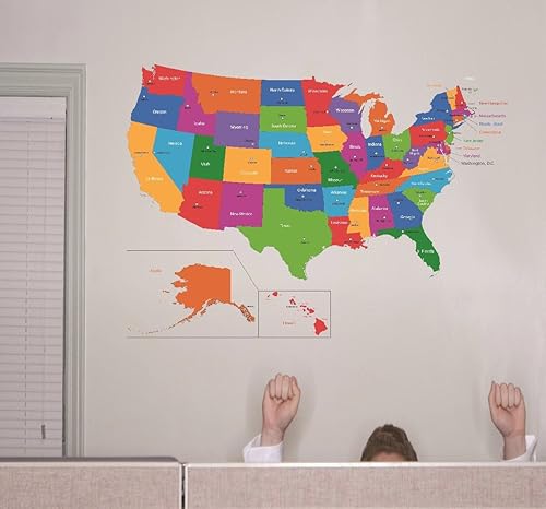 Wall Decal United States of America World Map Classroom School Kids Teacher Students Colorful Learning Teaching Size 20 Inches X 30 Inches