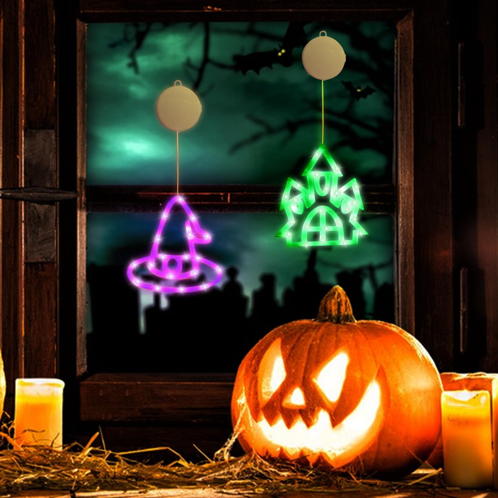 Guirlande Lumineuse Halloween 3 Pièces - Citrouille Et Feuilles D'érable Avec Ventouses - LED Décoratives Automne
