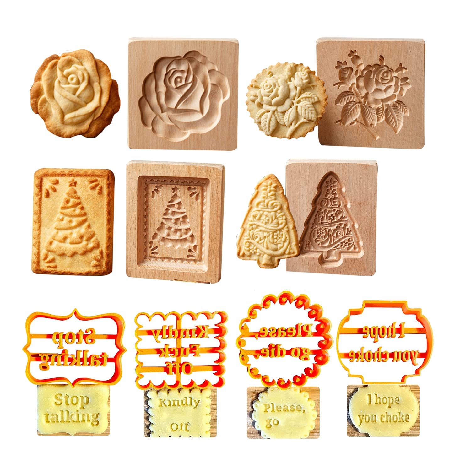 Molde de Madera para Galletas, Cortador de Moldes para Galletas Moldes de Madera 3D para Hornear en Forma de Corazón Herramientas para Hornear para Pan de Jengibre, Pastel de luna y Chocolate,F