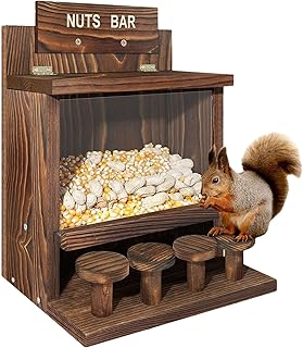Wooden Squirrel Feeder for Outside | Wooden Squirrel Picnic Table Feeder | Durable Squirrel Bench Peanut Nut Bar Feeding Station | Stable Squirrels Stool Bar for Backyard Gardens Trees Fences Green