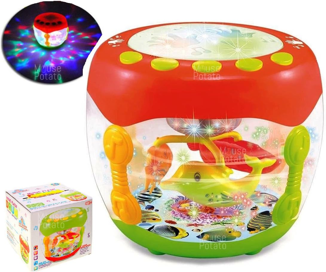 UJIE® Flash Drum Rotating 3D Lights & Fish With Music Songs & English Learner (Multi-Color)