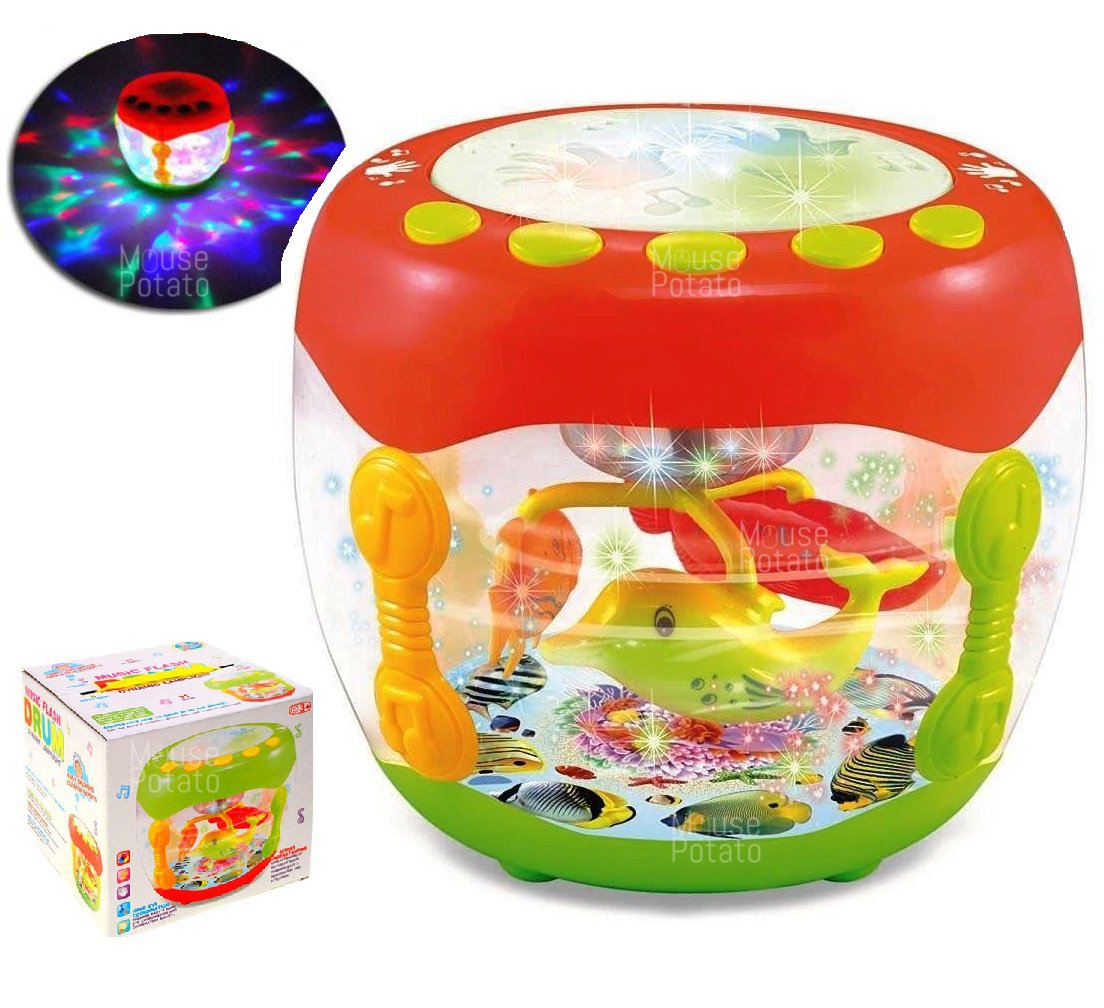 UJIEĀ® Flash Drum Rotating 3D Lights & Fish With Music Songs & English Learner (Multi-Color)