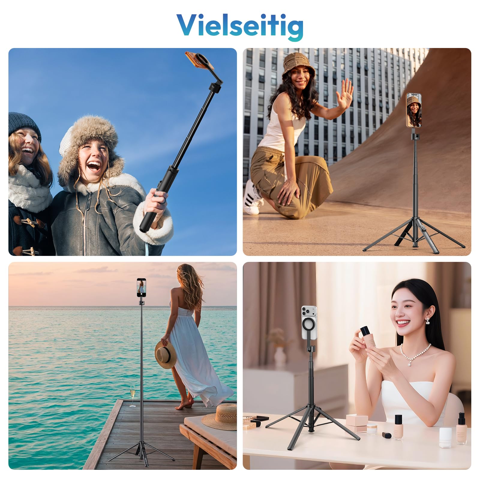 ULANZI SK-21 [2026 Aktualisierte] 180cm Pop-up Magnetisches Handy-Stativ Automatisches Öffnen/Schließen Ständer Vierbeinig, Selfie Stick Bluetooth, Tripod Kompatibel mit iPhone 17 - 12 Magsafe Samsung