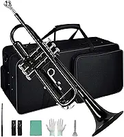VEDO Conjunto Trompete Standard Bb Student - Trompete de metal Latão para estudantes com bocal rígido 7C e luvas, Estojo Rígido, adequado para iniciantes ou estudantes avançados, orquestras, preto