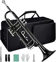 VEDO Conjunto Trompete Standard Bb Student - Trompete de metal Latão para estudantes com bocal rígido 7C e luvas, Estojo Rígido, adequado para iniciantes ou estudantes avançados, orquestras, preto
