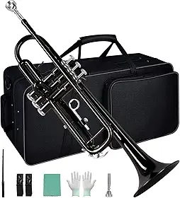 VEDO Conjunto Trompete Standard Bb Student - Trompete de metal Latão para estudantes com bocal rígido 7C e luvas, Estojo Rígido, adequado para iniciantes ou estudantes avançados, orquestras, preto