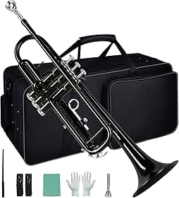 VEDO Conjunto Trompete Standard Bb Student - Trompete de metal Latão para estudantes com bocal rígido 7C e luvas, Estojo Rígido, adequado para iniciantes ou estudantes avançados, orquestras, preto