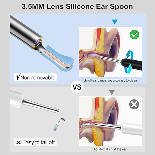 Miniatura 5 de Eliminación de cera de oídos, limpiador de oídos con cámara con 1080P, herramienta de eliminación de cera de oídos con 6 luces LED, kit de