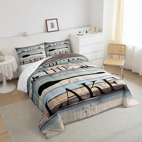Miniatura 5 de Lake House - Juego de edredón de 3 piezas para niños, adolescentes y adultos, decoración de habitación de Lake Life, barco, acolchado, gris, negro,