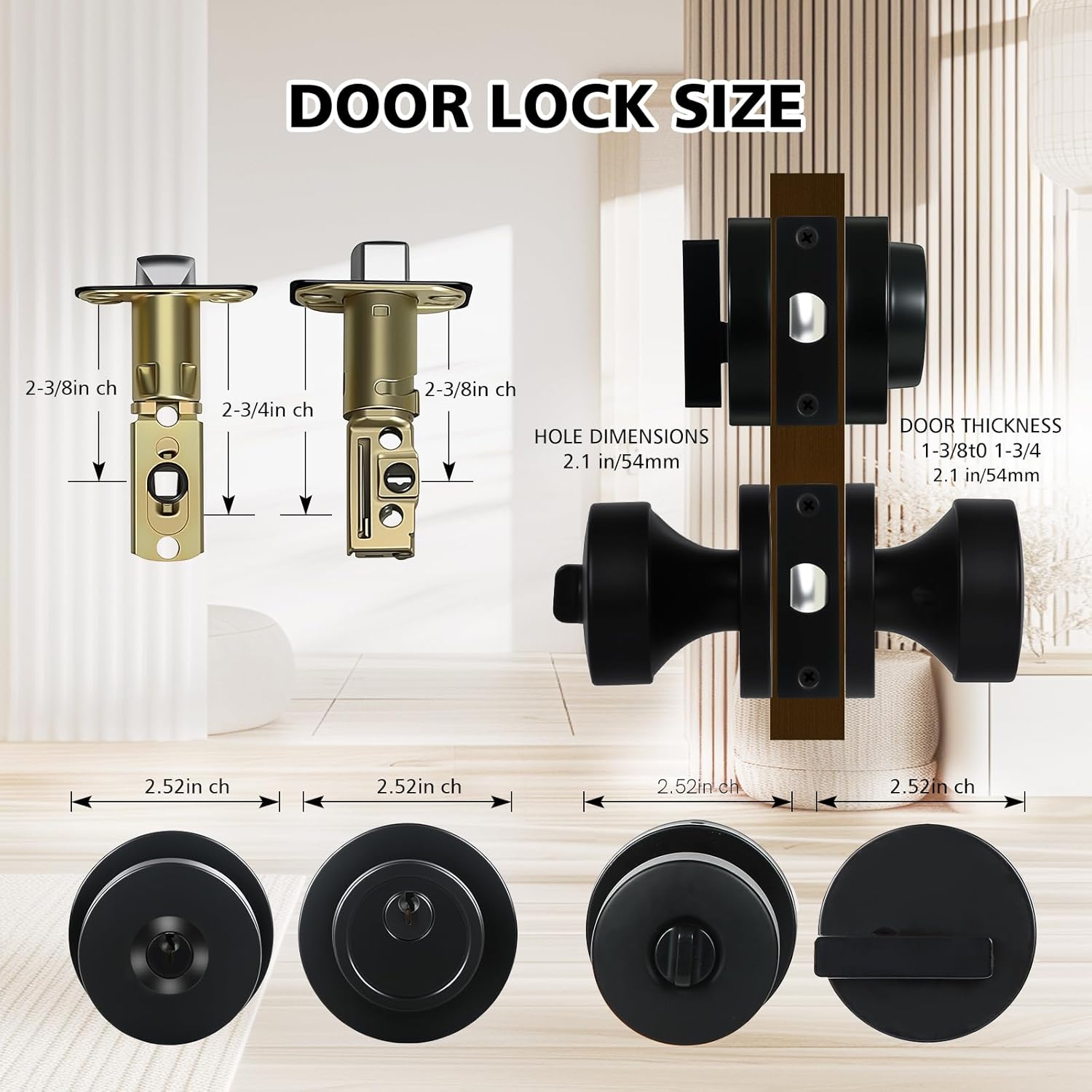 Door Knob and Single Cylinder Deadbolt Combo Set, Front Door Lock Set, Exterior Door Lock Set with Deadbolt, Keyed Alike, Matte Black (1Pack Set)