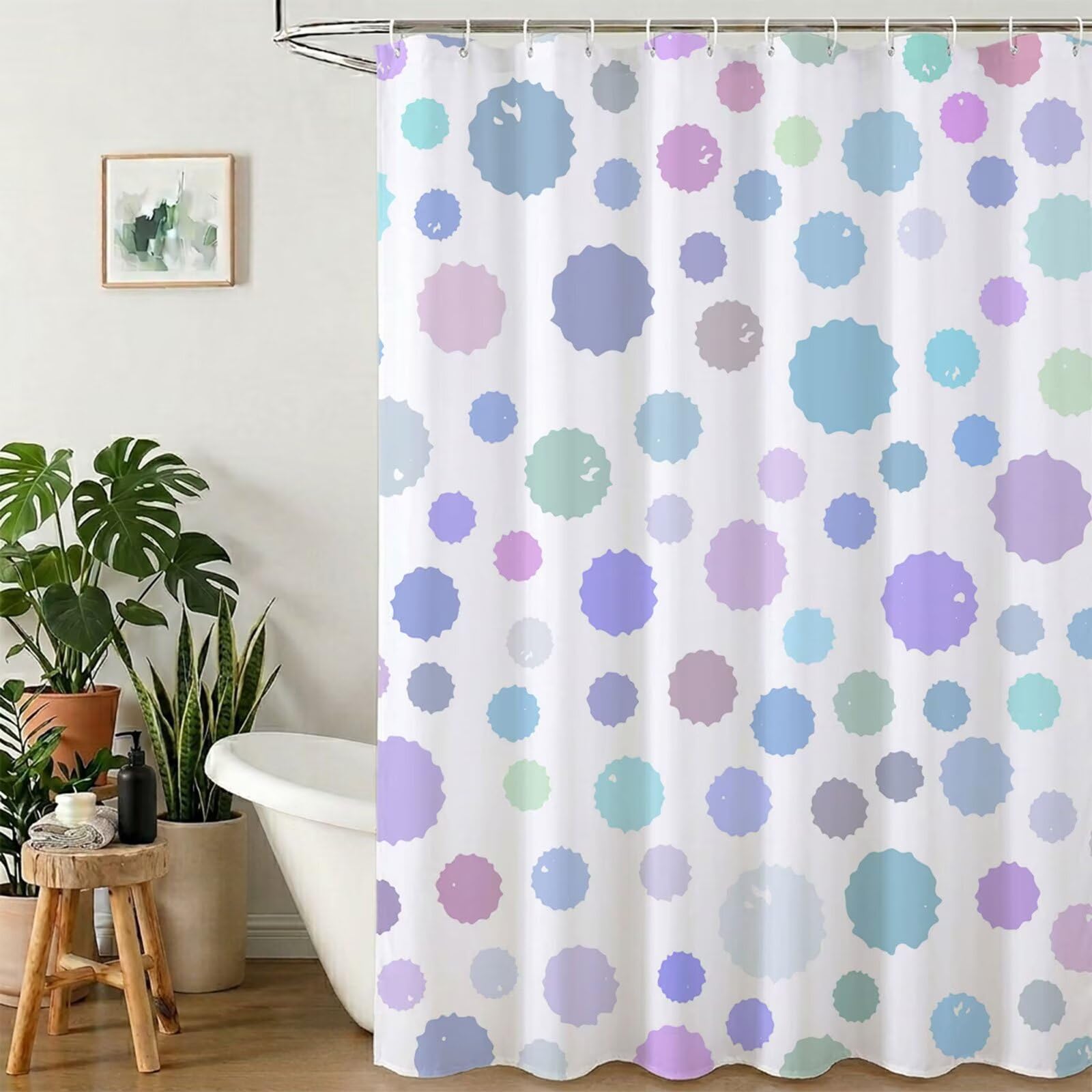 Rideau de Douche 180x220 cm - Tissu Polyester Imperméable Anti-Moisissure - 12 Anneaux Inclus - Ourlet Lesté pour Stabilité - Lavable en Machine - Idéal de Baignoire et Douche - Violet & Pois Y1#512