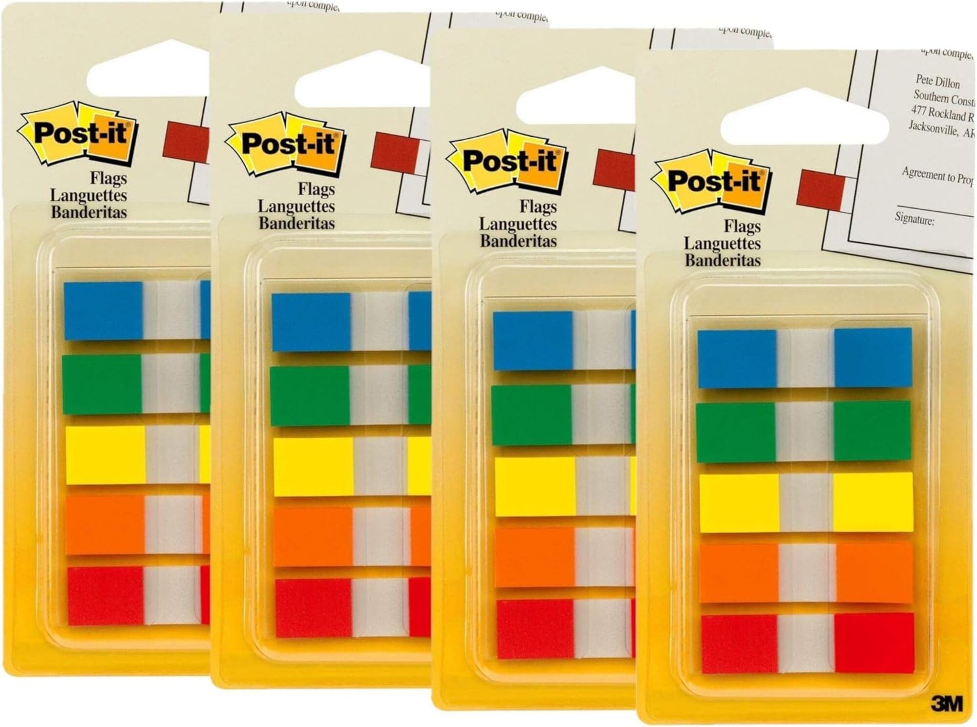 Post-it Flags with On-The-Go Dispenser, Assorted Primary Colors, 1/2-Inch Wide, 100/Dispenser, Pack of 6