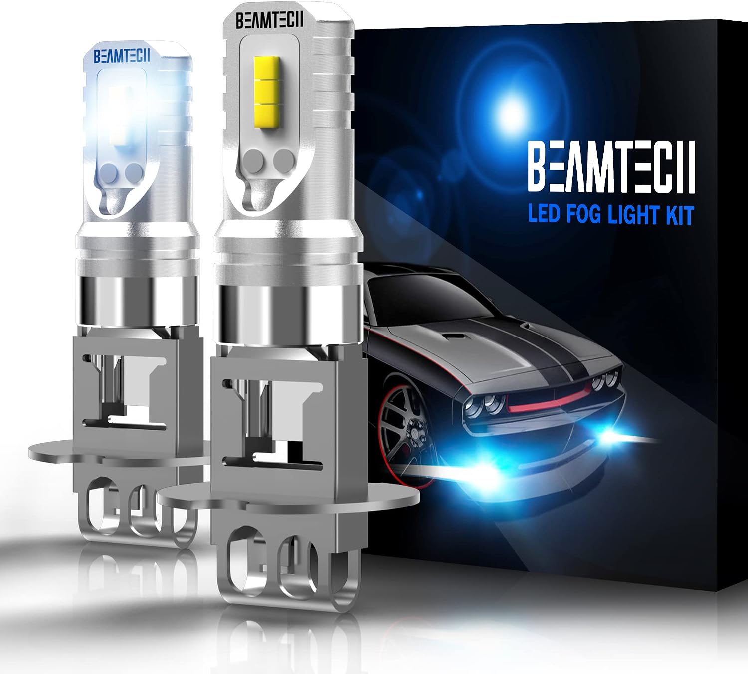 BEAMTECH H3 Led Fog Light Bulb,CSP Chips 800 Lumens 6500K Xenon White Extremely Bright of 2