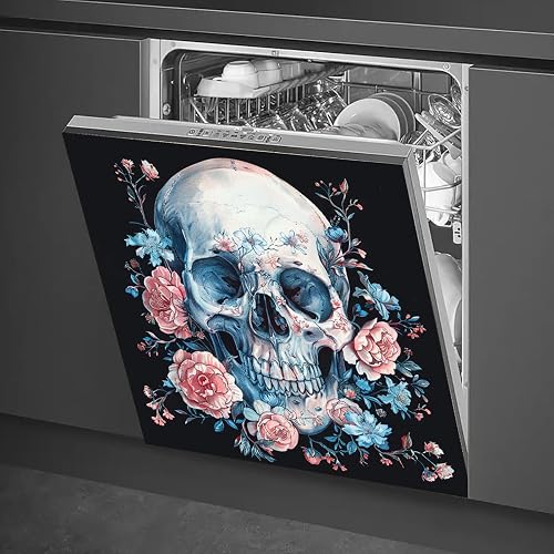 HOMETITUTE Dishwasher Magnet Cover 23x26 Inch Skull Floral Pattern