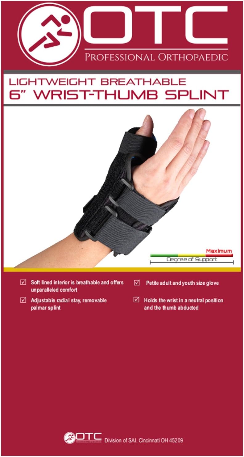 OTC Wrist-Thumb Splint, 6-Inch Petite or Youth Size, Lightweight Breathable, Medium (Pack of 2)