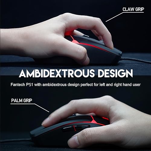 Vista 4 de FANTECH P51S - Juego de teclado y mouse para juegos, auriculares y auriculares, alfombrilla de mouse para juegos con cable RGB con retroiluminación