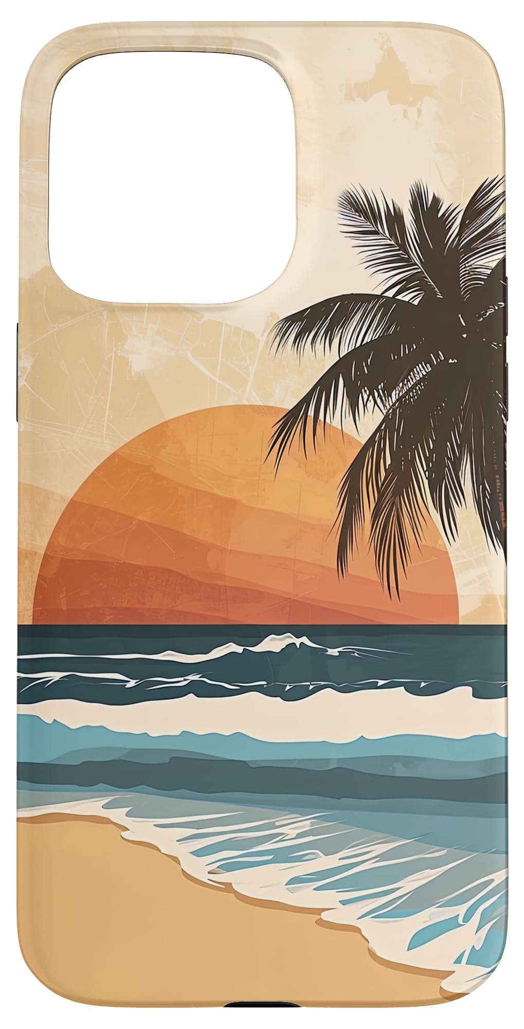 iPhone 15 Pro Max Boho Sun Sunset Tropical Palm Tree On The Beach Waves Sand Case