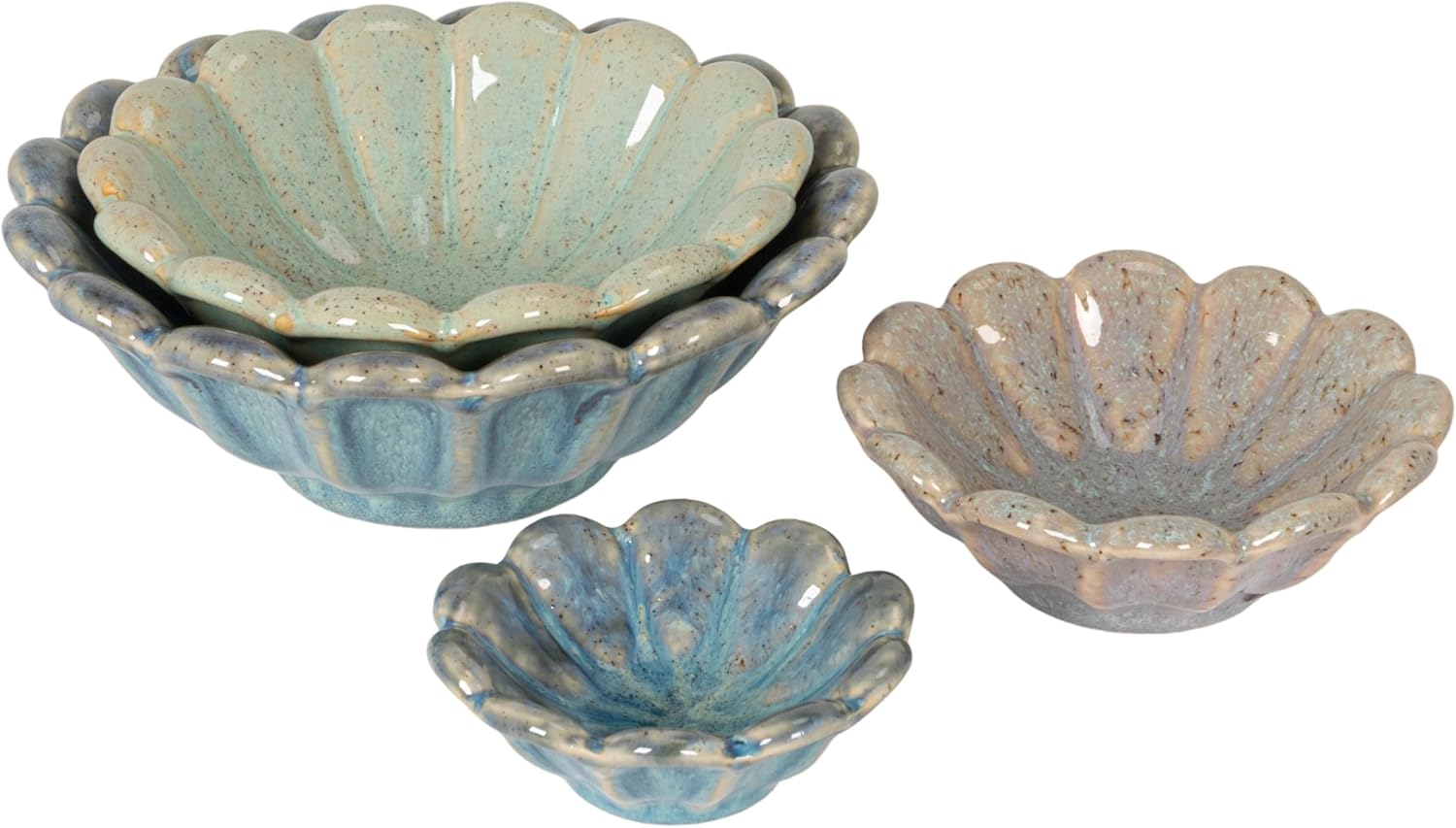 Creative Co-Op 4-Piece Stoneware Flower Shaped Bowl Set in Reactive Glaze, Multicolor