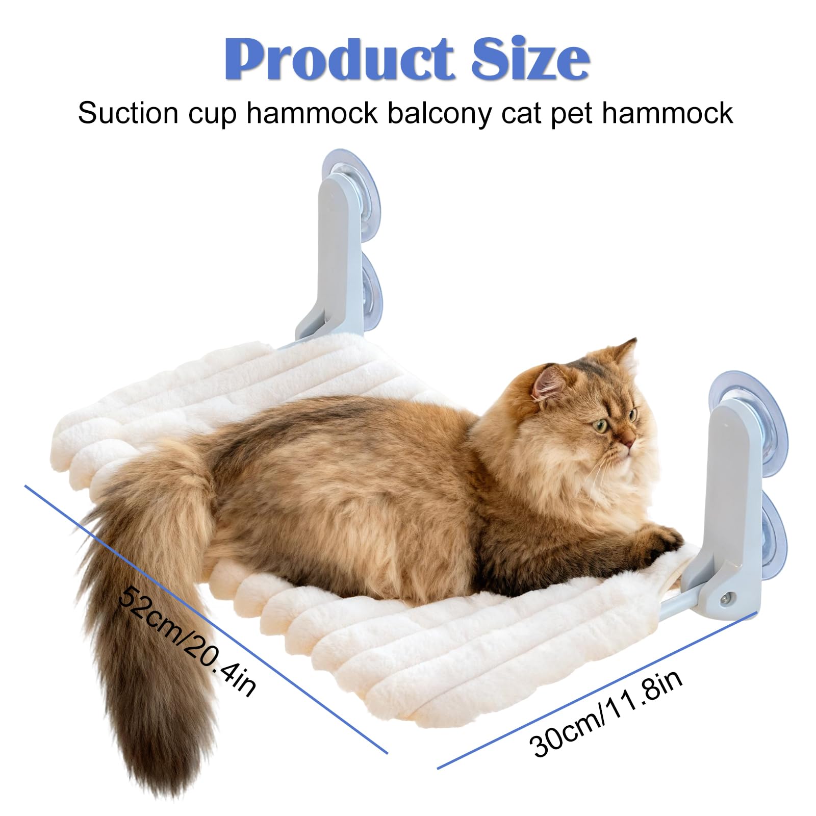 Katzen Fensterhängematte, 30×52cm Fensterliege für Katzen mit Starken Saugnapf, Große Plüsch Abnehmbarem Katzenfenster Sitzstange, Hängebett Fenste Heizungsliege, Stahlrahmen Stabil