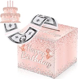 Chiisong Birthday Money Box for Cash Gift Money Pull Box for Cash Gift Box with Pull out Card 100 Transparent Bags Fun DIY Explosion for Adult Kids New Year(Pink Balloon)