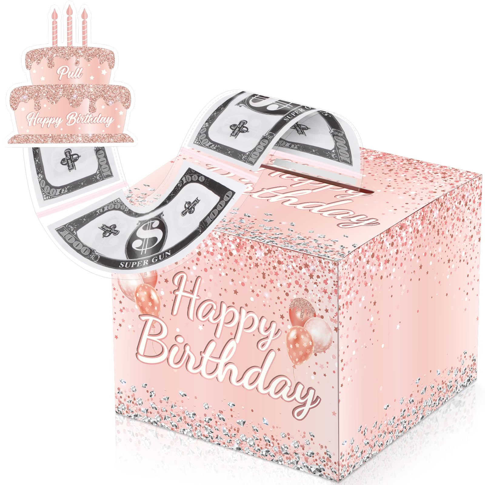 Chiisong Birthday Money Box for Cash Gift Money Pull Box for Cash Gift Box with Pull out Card 100 Transparent Bags Fun DIY Explosion for Adult Kids