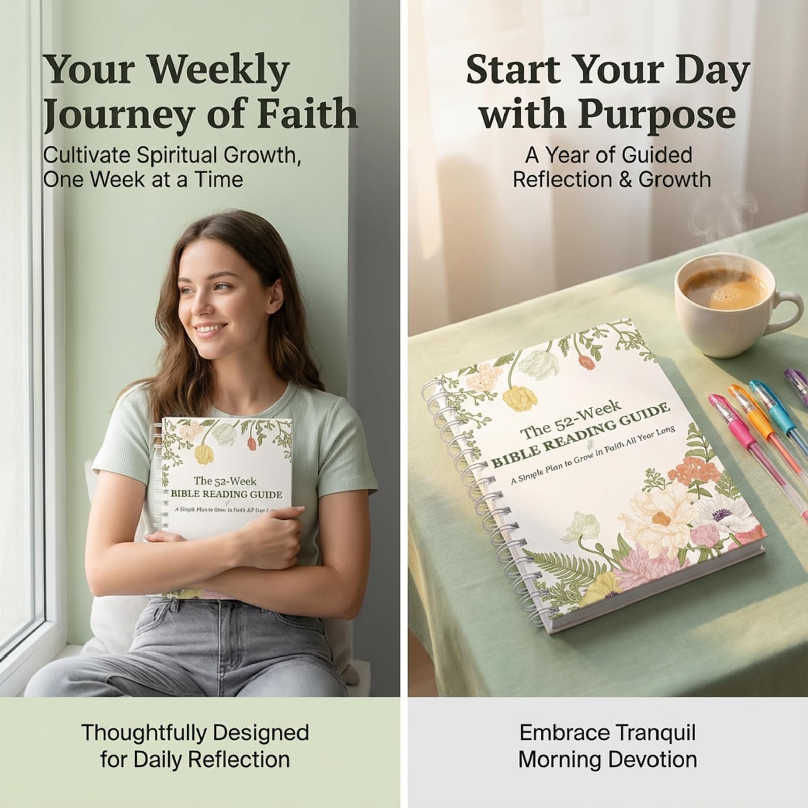Kit de diario de estudio bíblico de 52 semanas para mujeres, planificador de lectura y reflexión de las Escrituras de un año, cuaderno devocional cristiano con resaltadores, bolígrafos y pestañas de