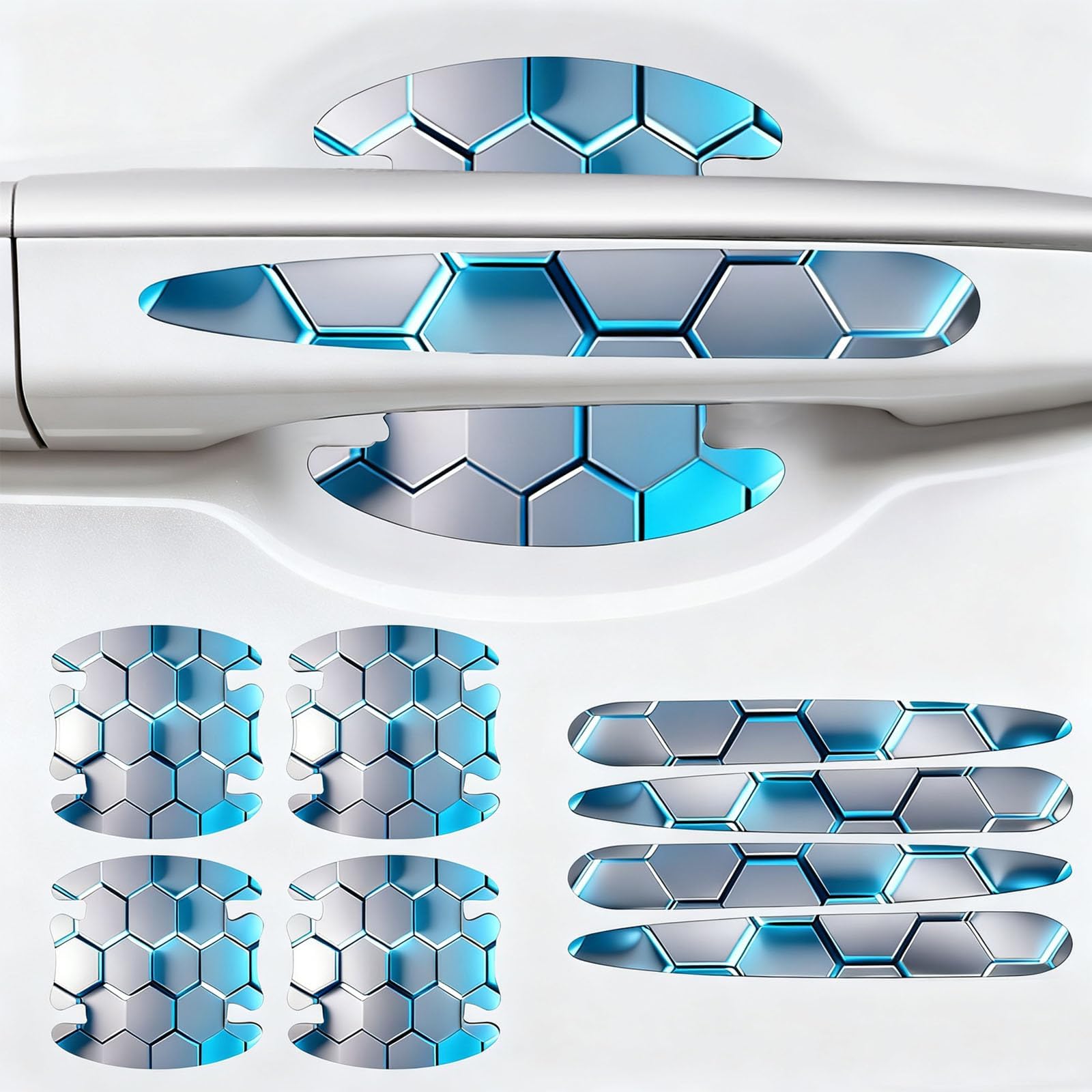8PCS Car Door Handle Scratch Protectors,3D Patterned-Marking๏ผAnti Scratch, Automotive Door Handle Paint Protective Film Cover Accessories, Universal for Most Cars (Light Blue)