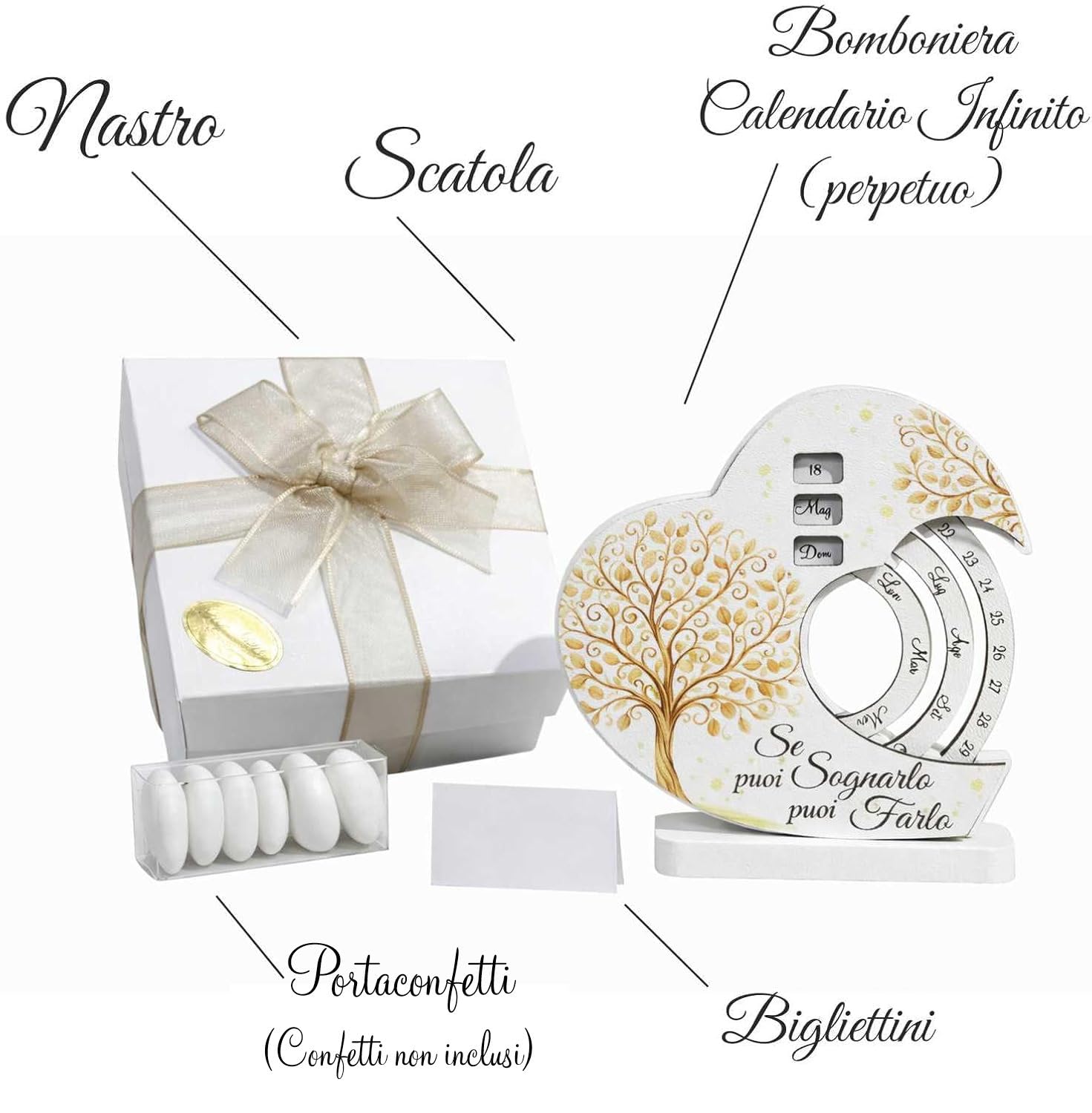 Regalami Set 10 Bomboniere Calendario Perpetuo Albero della Vita – Calendario Infinito con Ruote Girevoli 12x12 cm – Bomboniera Completa (10, Rotondo)