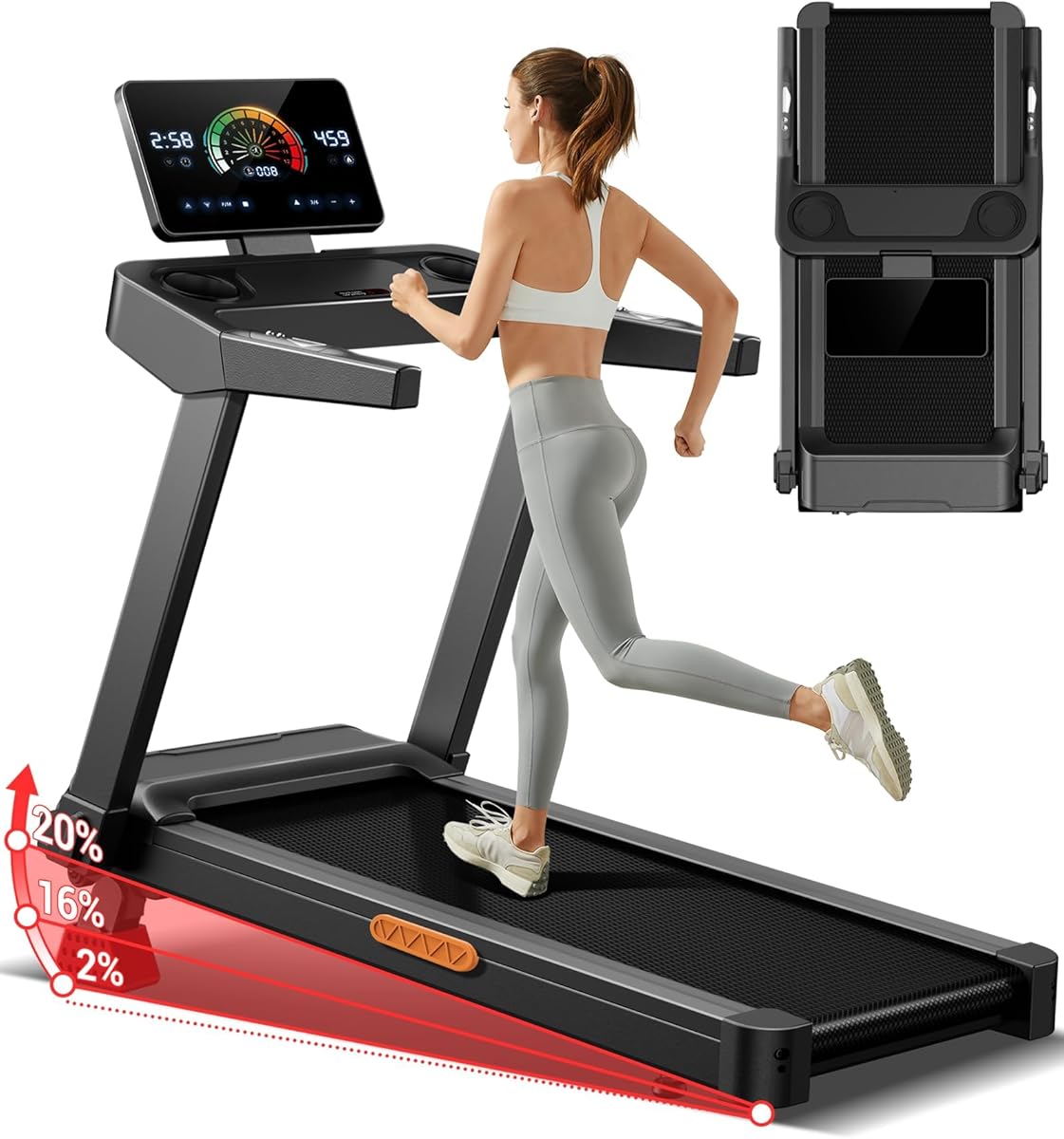 UMAY Fitness Treadmill with 3-Level Incline, Treadmills for Home Auto/Muanal Folding with Pulse Sensors, 300 LBS /400LBS Capacity, 3.0HP/3.5HP Quiet Brushless, Max 8.7 MPH
