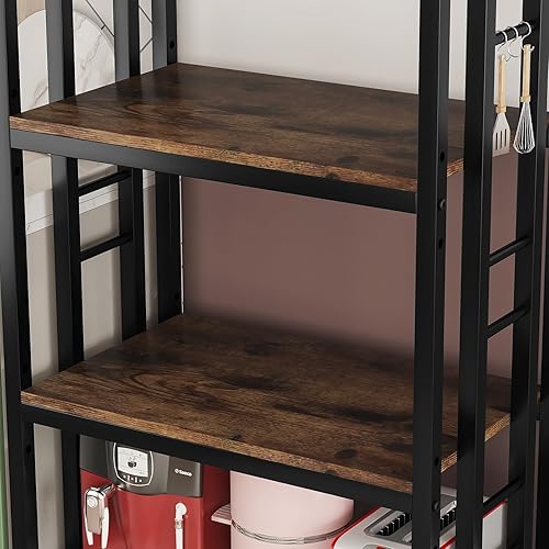 Miniatura 4 de jarrvz Soporte para microondas de 4 niveles, estantes grandes para cocinas, estante de altura ajustable, barra de café para sala de estar, marrón