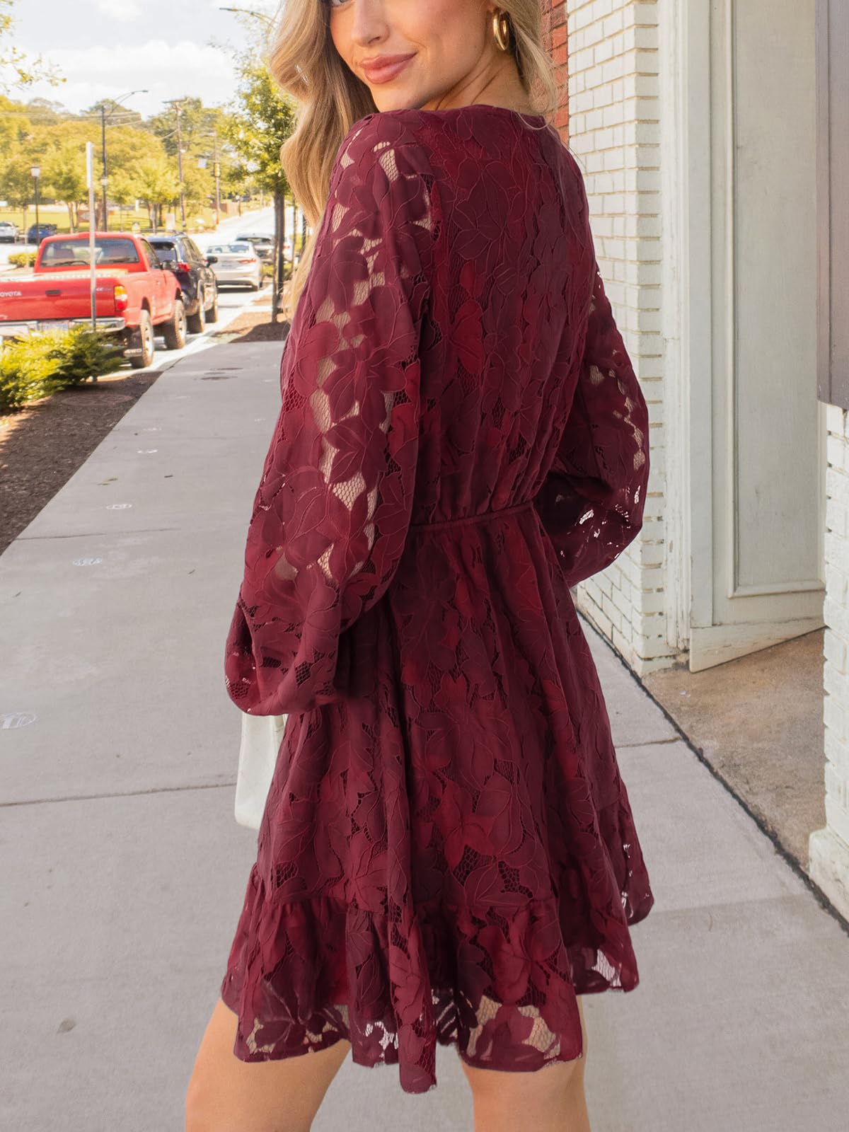 CUPSHE Mini abito da donna elegante con scollo a V e maniche a vita alta, foderato, per matrimonio