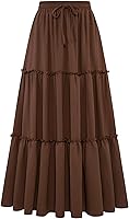 Arolina Women's High Waist Pleated Maxi Skirt - Flowy Boho Ruffle Long Skirt with Pockets for Beach & Casual Wear