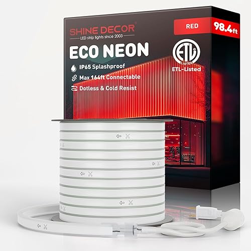 Shine Decor Tira de luces LED de cuerda AC 120V, tira de neón eco sin puntos de 120LEDsM, conectable y cortable, ETL IP65 impermeable y resistente